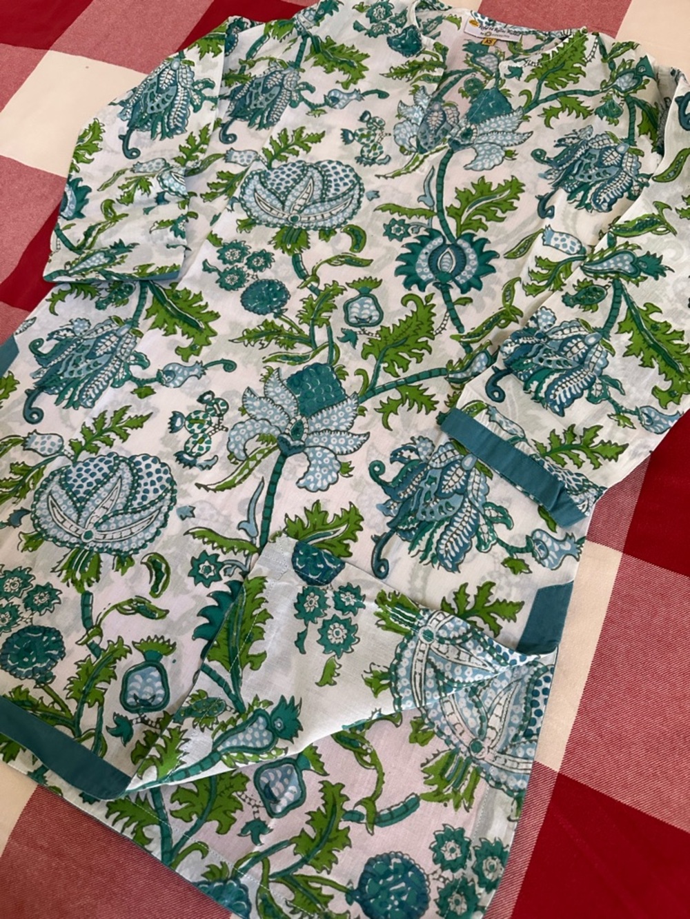 Roberta Roller Rabbit Teal Green Floral Tunic Top or swim cover up, size XS - Picture 3 of 3